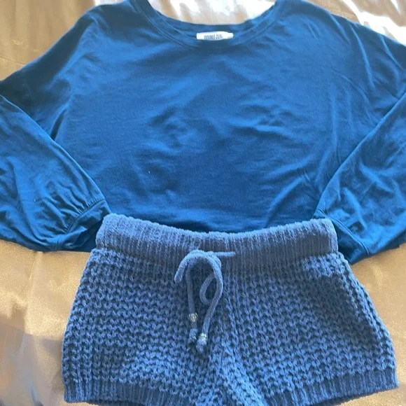 Double Zero Indigo Blue Cropped Top Dolman Sleeve Oversized Size Spicy Small - Picture 5 of 8